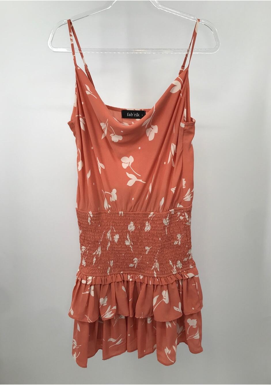 Fab'rik Peach White Smocked Waist Ruffle Tiered Mini Dress Size L